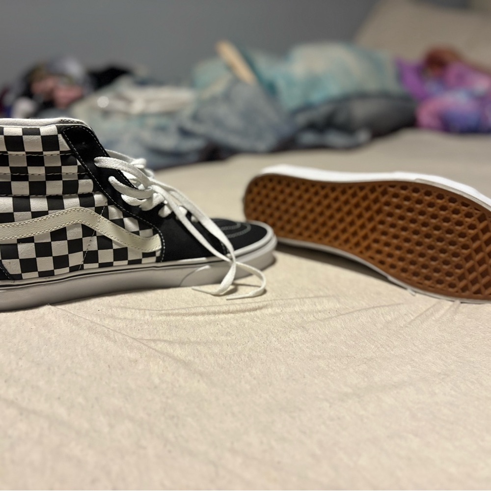 Black and White Checkered High-Top Sneakers - Picture 2 of 4